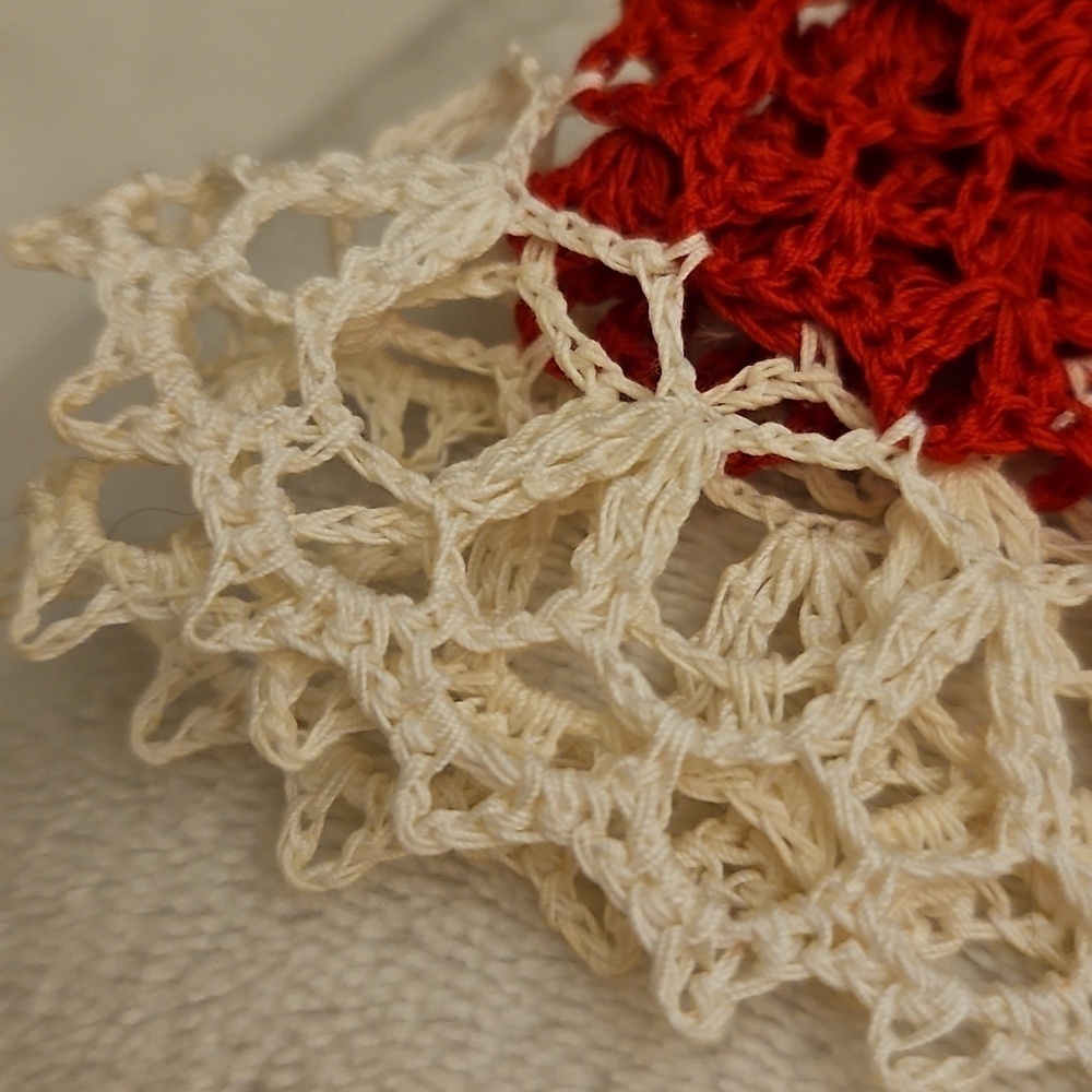 Vintage Red and White Hand Crochet Christmas Doily - Picture 8 of 8